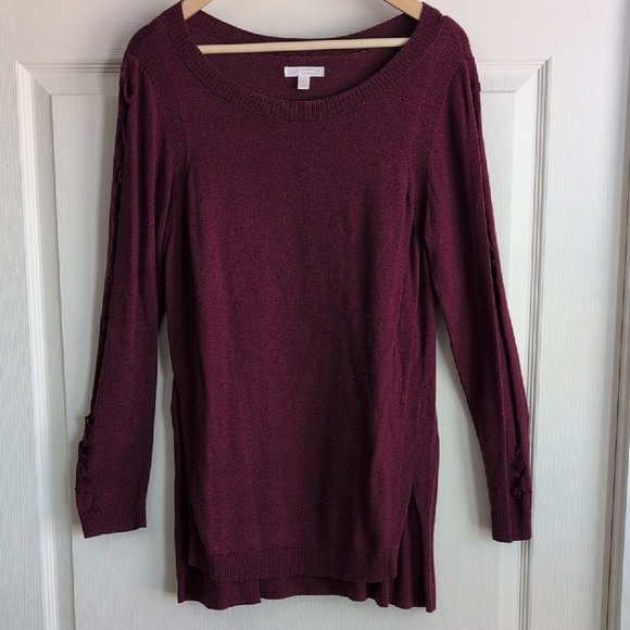 LC Lauren Conrad Sweaters - Burgundy Long Sleeve Scoop Neck Sweater Split And Tied Sleeves Lauren Conrad Lg